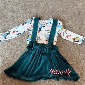 Teal Kids Dress with Penguin Print